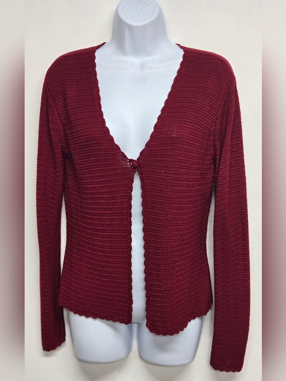 I.N.C Red Cardigan Knit Stretch V Neck Long Sleeve One Button Front M
